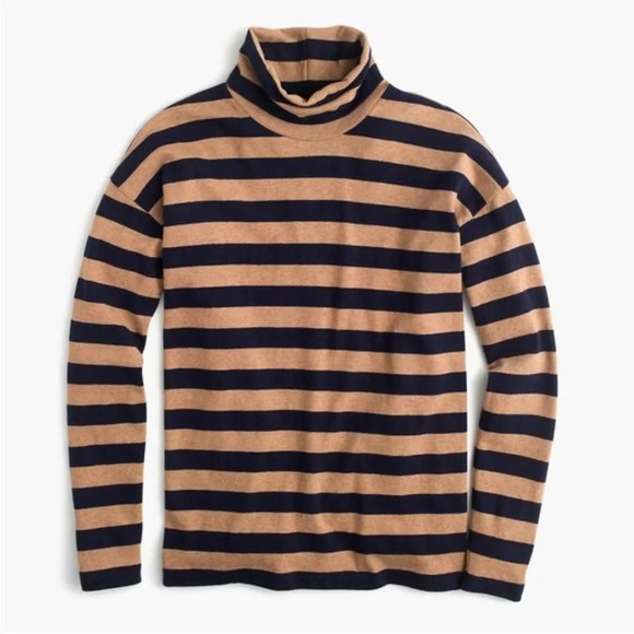 J. Crew Tan Navy Blue Deck Striped Lightweight Turtleneck Top Size Small - Picture 10 of 10